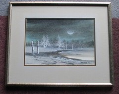 Alfred Lee „Full Winter Moon“ Original Ink & Watercolor, Texas Artist Signed