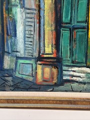 MID CENTURY CUBIST PAINTING REMO FARRUGGIO ABSTRACT CAFE URBAN ANTIQUE FAMOUS