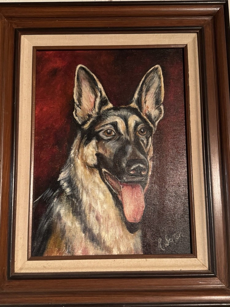 Original oil painting German Shepherd dog Framed & signed 14×18 Rosemary Sexton