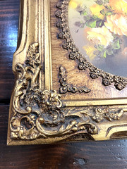 Vintage Impressionist Floral Oil Painting Ornate Gilt Oval Frame Signed Original