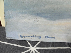 VINTAGE RACHEL RANCOURT ‚APPROACHING STORM‘ OIL ON HARDBOARD 16″ BY 20″ PAINTING