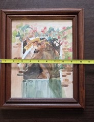 Original Watercolor Painting, Horse In Stable Framed 12×10 Unsigned