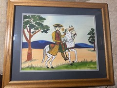 Verna Seagreaves (1913-2000) Folk Art “Horse Rider Scene“ Watercolor Painting