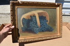 Nice Older Still Life Painting, Blueberries in Basket (JC275) chalice co
