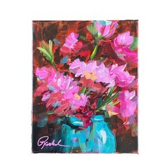 8 x 10 Original Loose Pink Flowers Acrylic Painting On Stretched Canvas