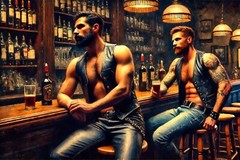 Original gay LGBTQ art giclée painting „Leather Show“ signed by the artist