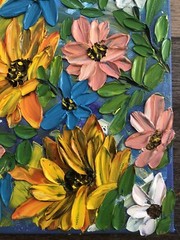 ORIGINALOil Painting Stretch 2 Canvas 8 x10 in Palette Knife sunflowers