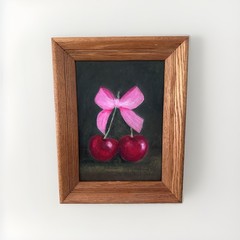 Cherries Original Oil Painting Framed VINTAGE FRAME 13.5X18