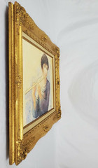 Charles Lanier Oil Painting Young Lady Playing Flute 1967 Ornate Frame Vintage