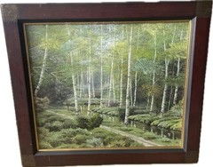 Original Japanese Oil Painting White Birch Forest Landscape Signed Framed Art