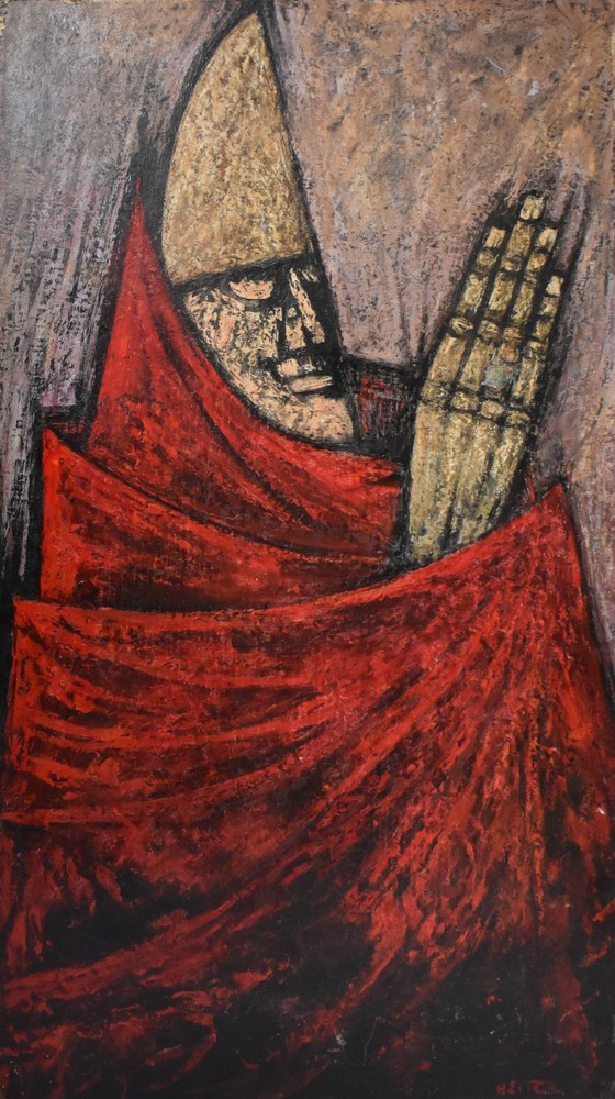 GUILLERMO HEITER-Czech/Venezuelan Modernist-Lrg Original Signed Oil-El Cardenal