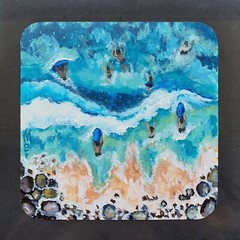 Surfboarder Painting Beach Waves Seascape Original Art Surfer Stones Surfing