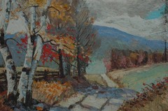 1956 Impressionist Autumnal Landscape With Birch Trees by Artist Borge Hedlund