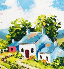 Original Impasto Oil Painting Irish Cottage Ireland Wall Art Gift for Traveler