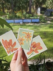 OOAK ACEO Original Floral Painting Orange Wildflowers Mini Acrylic Botanical Art