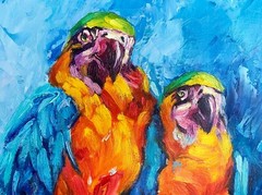 Macaw Birds Parrots impasto Oil Painting Original 18×14 Tropical Wall Artwork