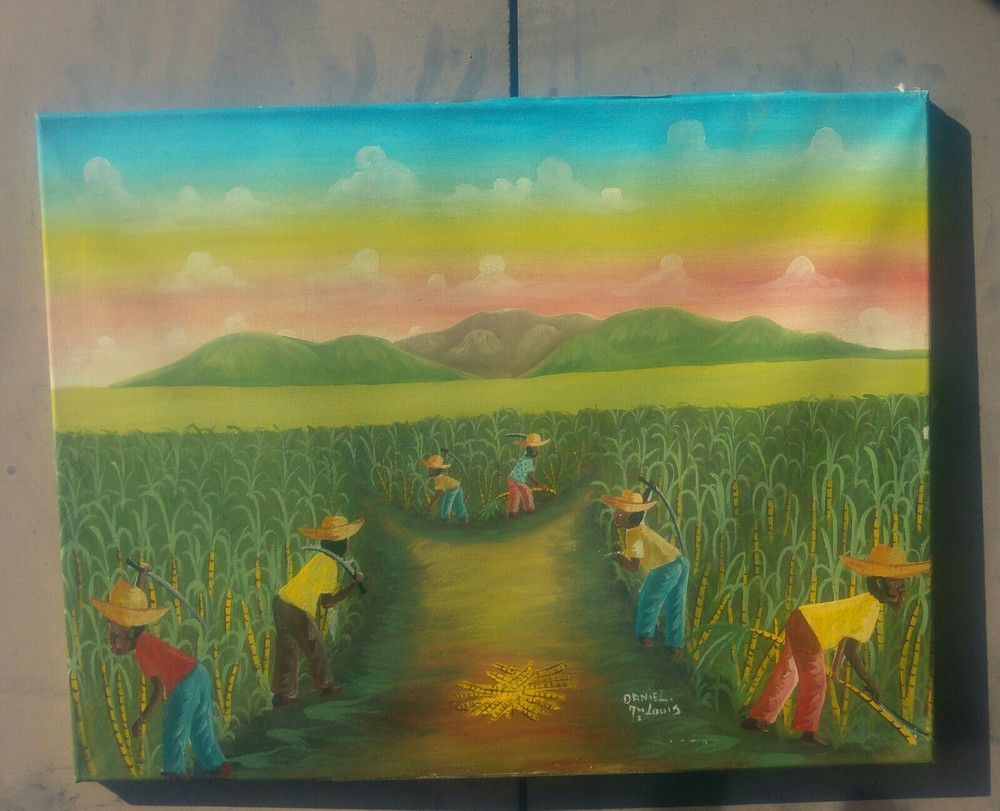 Naive Painting, Caribbean, Haiti, Haitian Art. Signed.