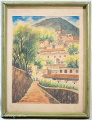 Vintage Painting of the Mexican Village of Taxco Signed Catalan 17.25×13.25″