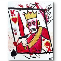 Abstract King of Hearts Original Mixed Media Art Painting 11×14 Canvas Board