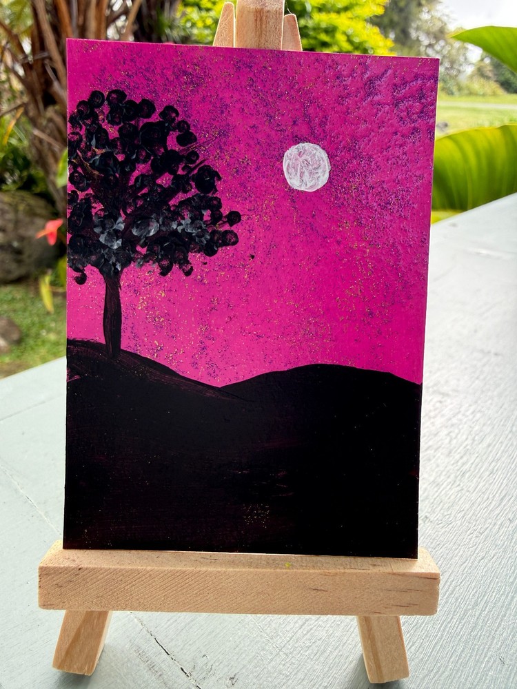 ACEO/ATC Original Acrylic Landscape Mini Painting „Nightfall“ Signed Art 3.5×2.5