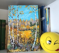 Original Oil Painting Autumn Birch Forest Textured Landscape 8x12in Panel Signed