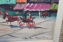 Vintage Paris France Oil Painting Street Scene Men Women Horse Buggy #2 Signed