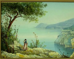 Listed M. GIANNI Maria Michele Antique Gouache Painting Bay of Naples Italy