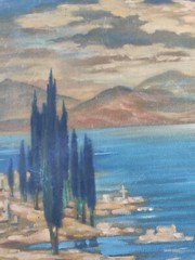 Impressionist Painting Landscape Sea Artificial Lake 1970