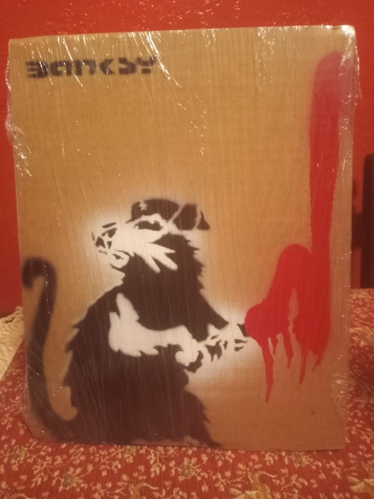 BANKSY DISMALAND Spray Street Art Piece REVOLUTIONARY RAT on Cardboard #/50