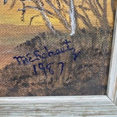 Sunset On The Lake Signed Meschaut 1987 Original Oil Painting VTG Rare