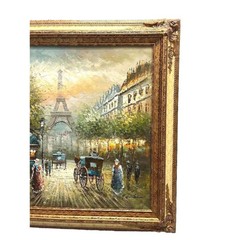 P. Hunter Painting Paris Eiffel Tower Oil on Canvas Large Frame 36in x 24 in