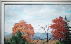 Vintage Fall Landscape Oil Painting Hal Sautter Mountain River Waterfalls 31×39″