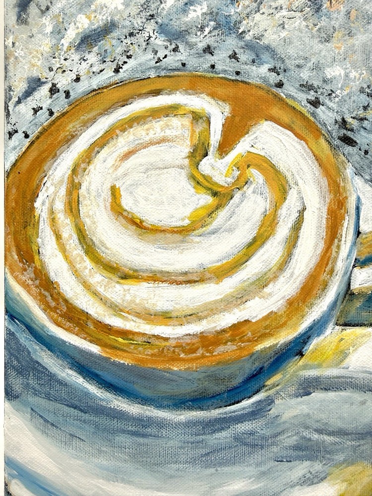 Espresso Coffee Cup Painting Original Acrylic Art 11×14 Stretched Linen Canvas