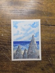 ACEO Original painting Sandcastle on the beach (2.5×3.5 inches) Watercolor