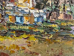 Oil painting Carpathian Apiary Ukrainian painter Fiberboard original landscape