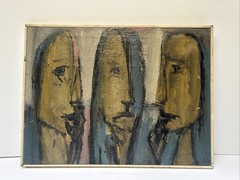 MID CENTURY CUBIST PAINTING ABSTRACT CUBISM HEADS FACES OATES MODERNIST LARGE