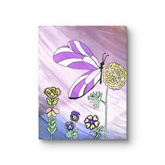 Whimsical Butterfly & Wildflowers Painting 11×14 Acrylic Art Floral Nature Wall