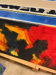 Oil Painting Abstract Red Blue Yellow 150×80 Stretched Canvas Spatulated