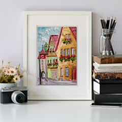 City Houses Oil Painting 15×20 cm City Landscape Original Painting on Painting Board