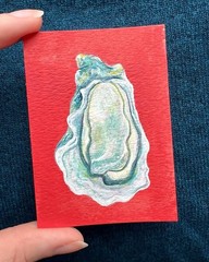 ACEO Original Art Card – Oyster – Miniature Sea Creature 2.5×3.5 Painting OOAK