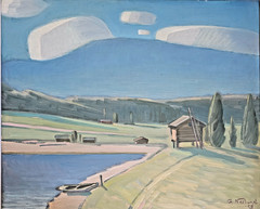 SCANDINAVIAN MID CENTURY MODERNIST LANDSCAPE OIL PAINTING GUNNAR NERLUND 1958.