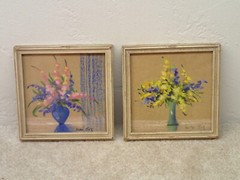 Mimi Joy Vintage Floral Miniature 5 x 5 Pastel Paintings Estate Items Bid on 2