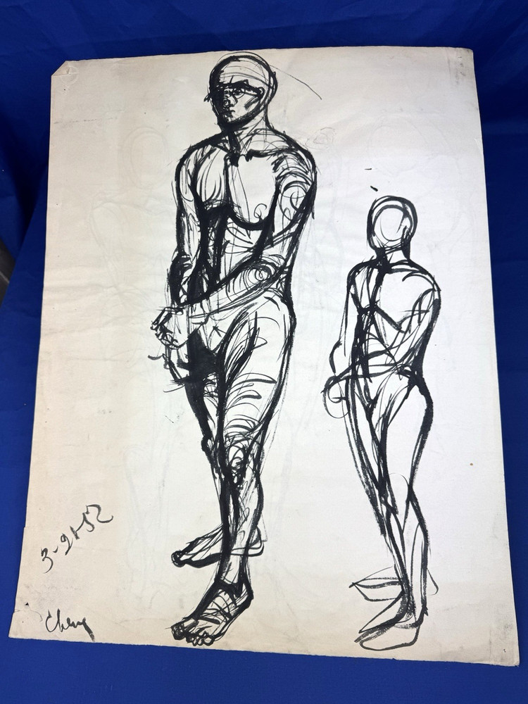 1952 Expressionistic Watercolor ~ Male Study, Musculature State 23.5″ x 18.5″