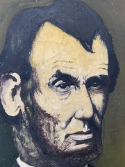 ABRAHAM LINCOLN Antique Oil Painting President Folk Art Original 1949 Cranmer ?