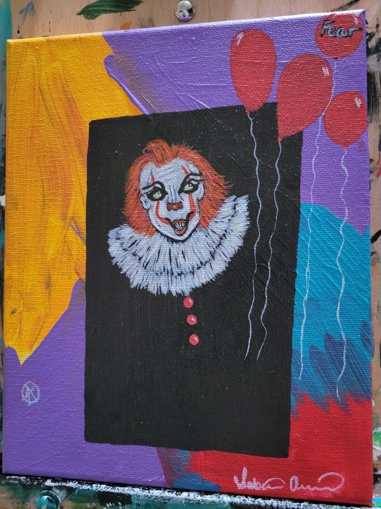 Original Acrylic Painting On Canvas IT “ Clowns And Ballons“ 8*10