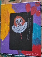 Original Acrylic Painting On Canvas IT “ Clowns And Ballons“ 8*10