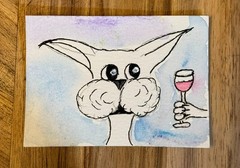 ACEO trading Card Original Art Signed Cat Wine Art