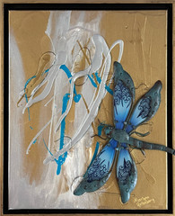 Dragonfly Metal Abstract Resin Framed Signed Mix Media Art Painting 16×20 Wired