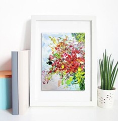 Abstract Red Flowers Oil Painting 15x20cm Bouquet of Flowers Painting on Painting Board