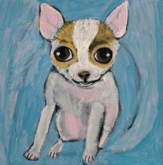 Original chihuahua acrylic painting on wood panel, signed on the back